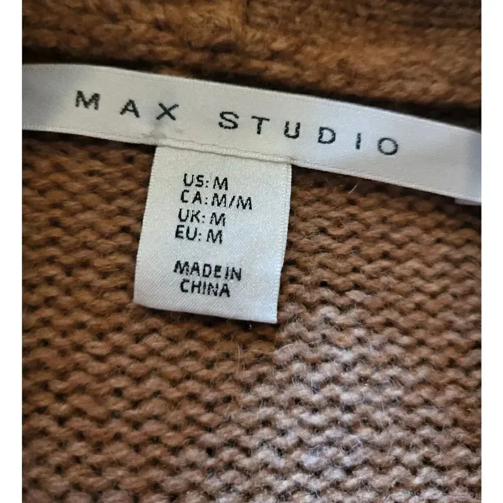 Max Studio Cardigan Sweater Women's Medium Beige Wool Yak Cozy Warm Open